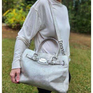 Michael Kors ShimmerSilver Lizard Embossed Leather EastWest  Hamilton Tote - Lg
